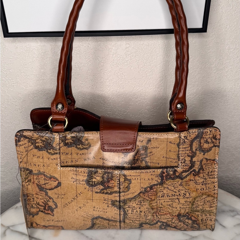 NWT-Patricia Nash-European Map-Rienzo Satchel buttery leather $249 MSRP - Picture 2 of 7